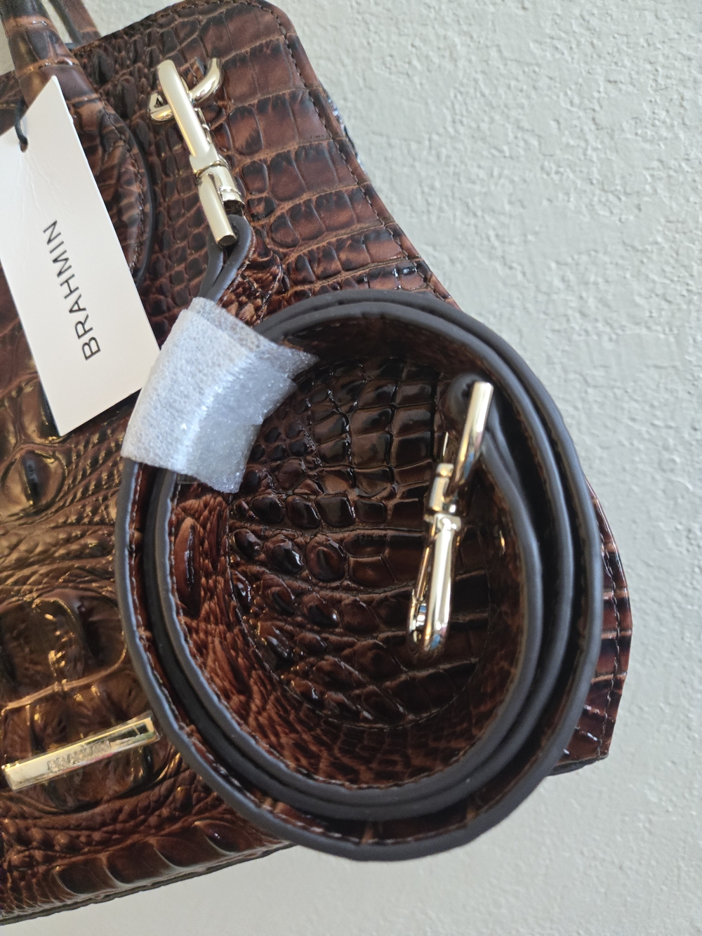 Brahmin Dark Brown Croc-Embossed Satchel - Picture 12 of 16